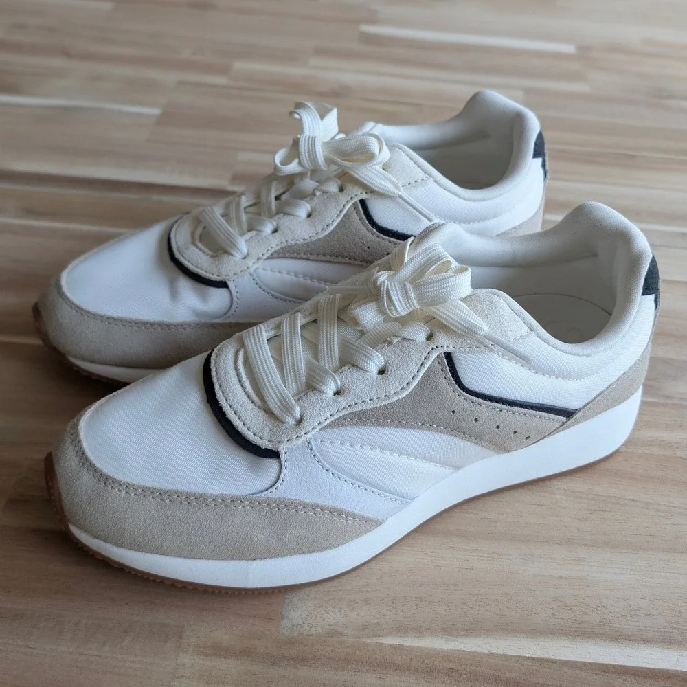 Freely‎ Womens White Tan Suede Mixed Media Lace Up Athletic Shoes Size 8
